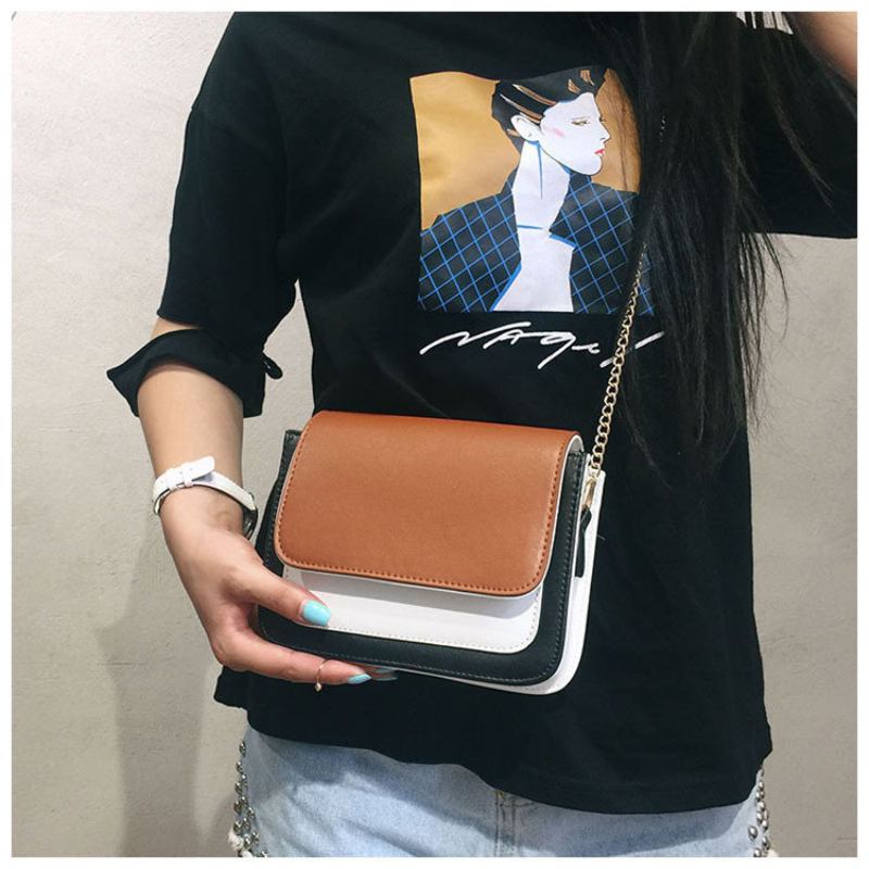 Laides Elegant Color Block Patchwork Pu Δερμάτινες Τσάντες Με Πτερύγιο Χιαστί