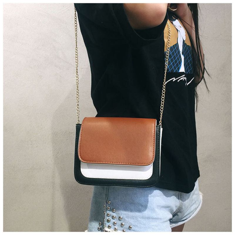 Laides Elegant Color Block Patchwork Pu Δερμάτινες Τσάντες Με Πτερύγιο Χιαστί