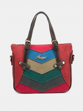 Laides Elegant Color Block Patchwork Pu Δερμάτινες Τσάντες Totes Ώμου Χιαστί