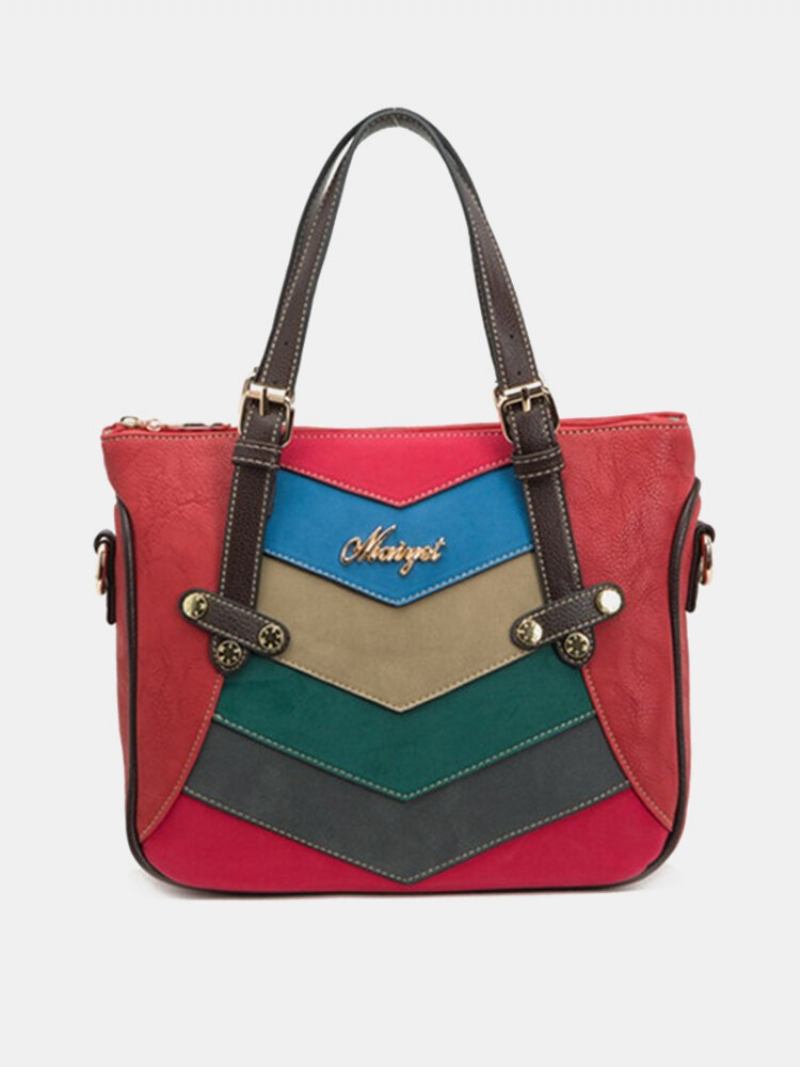 Laides Elegant Color Block Patchwork Pu Δερμάτινες Τσάντες Totes Ώμου Χιαστί