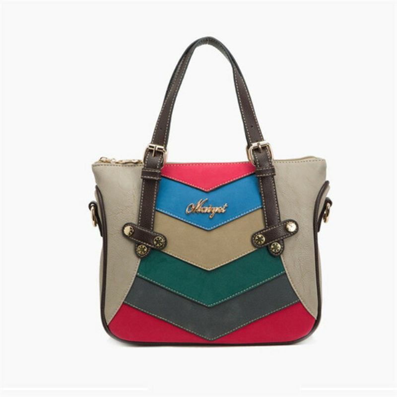 Laides Elegant Color Block Patchwork Pu Δερμάτινες Τσάντες Totes Ώμου Χιαστί