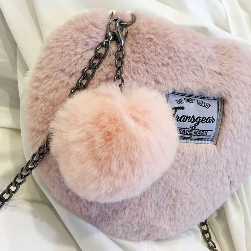 Μικρή Γυναικεία Τσάντα Σε Σχήμα Καρδιάς Cute Messenger Cross Body Εξαιρετικά Μαλακή Με Χνούδι