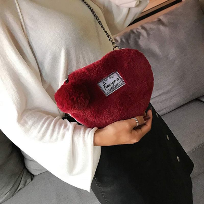 Μικρή Γυναικεία Τσάντα Σε Σχήμα Καρδιάς Cute Messenger Cross Body Εξαιρετικά Μαλακή Με Χνούδι