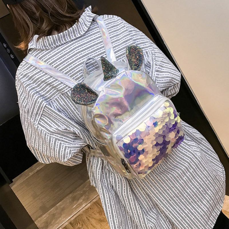 Νέο Σακίδιο Πλάτης Pu Sequin Unicorn Student Charte Bag Cartoon Girl Τσάντα Ώμου Lady