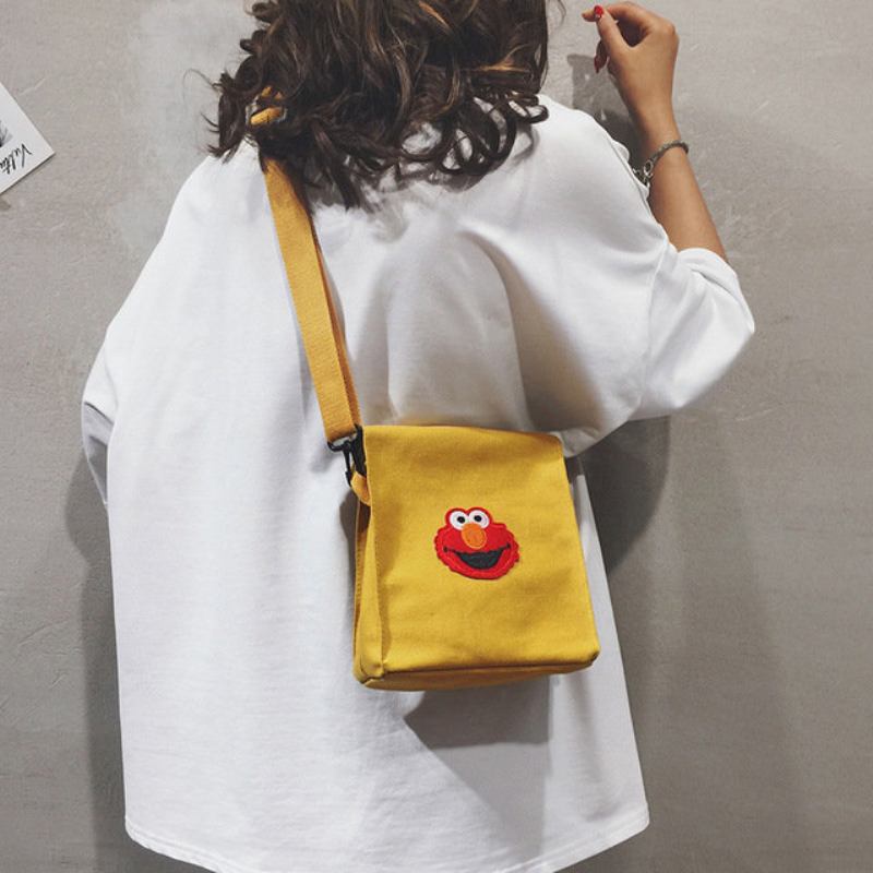 New Japanese Personality Fries Bag Canvas Handbags Cartoon Sesame Street Judi Shoulder Messenger Bag