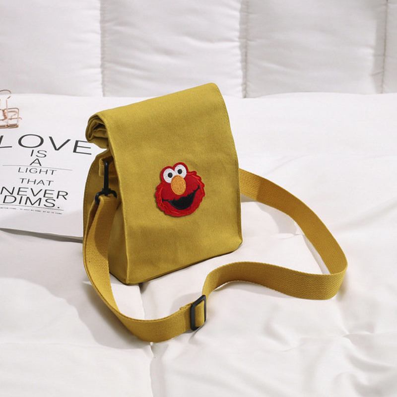 New Japanese Personality Fries Bag Canvas Handbags Cartoon Sesame Street Judi Shoulder Messenger Bag