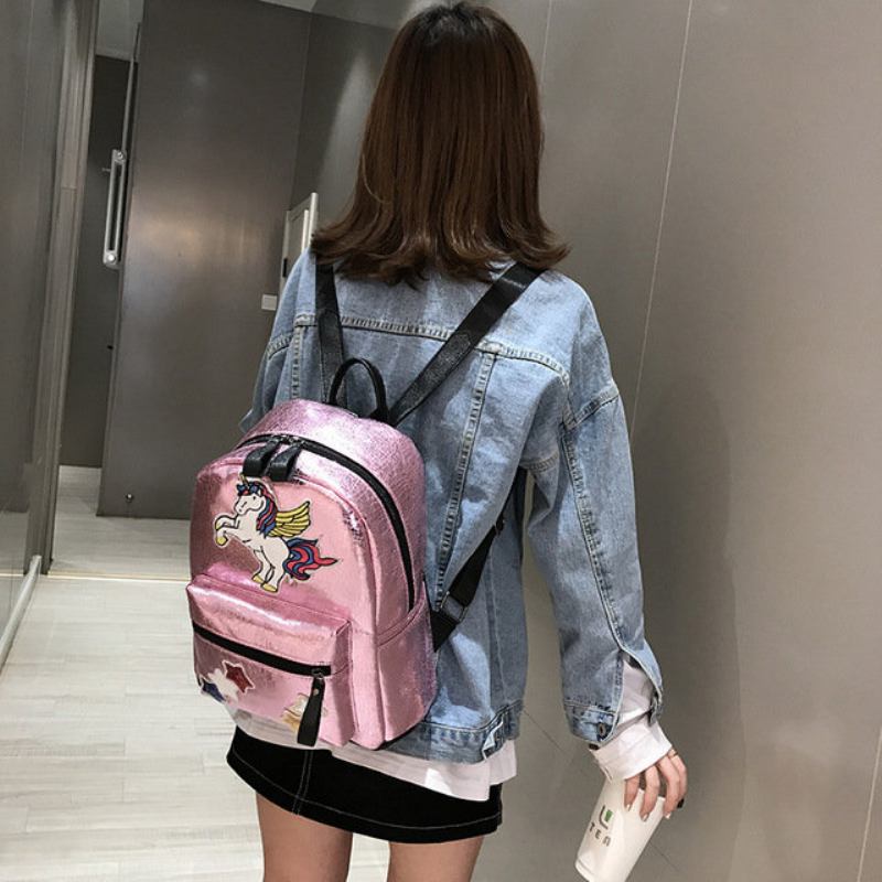 New Trend Fashion Bag Glossy Print Compact Backpack Rainbow Cute Wild