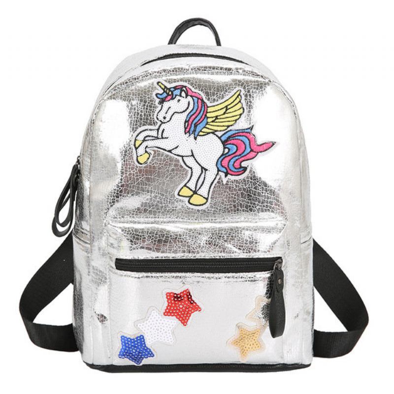 New Trend Fashion Bag Glossy Print Compact Backpack Rainbow Cute Wild