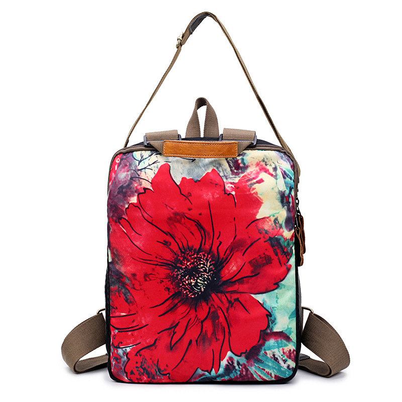 Σακίδιο Πλάτης Brenice Cowhide National Flower Handbags Τσάντες Ώμου Πολλαπλών Λειτουργιών