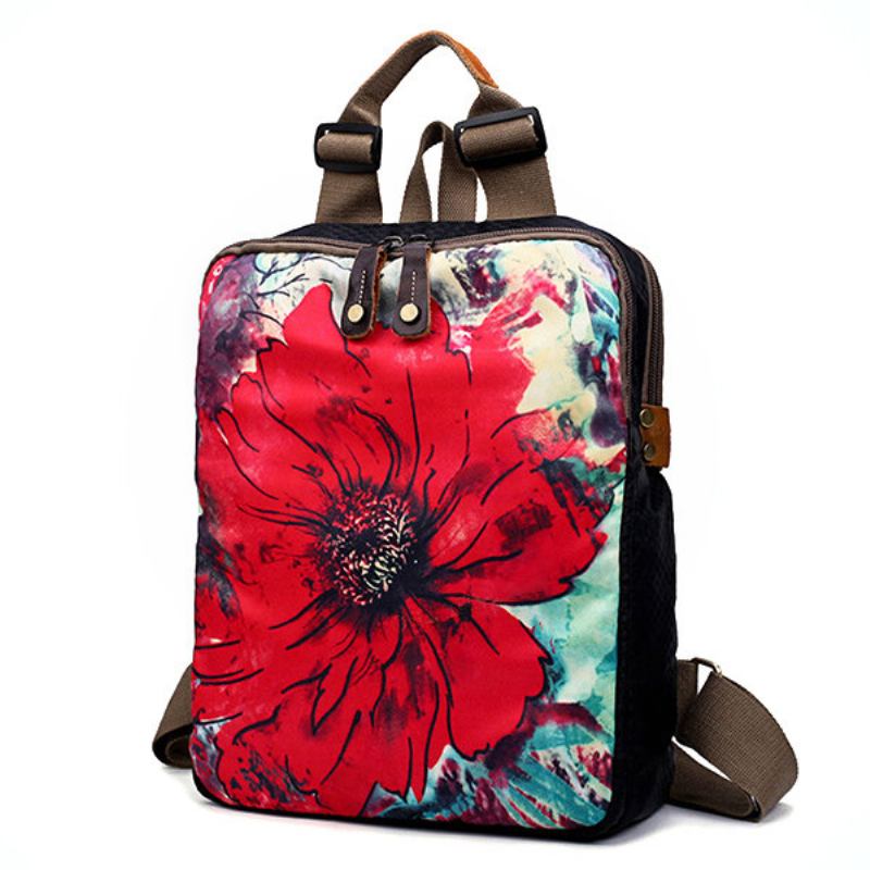 Σακίδιο Πλάτης Brenice Cowhide National Flower Handbags Τσάντες Ώμου Πολλαπλών Λειτουργιών