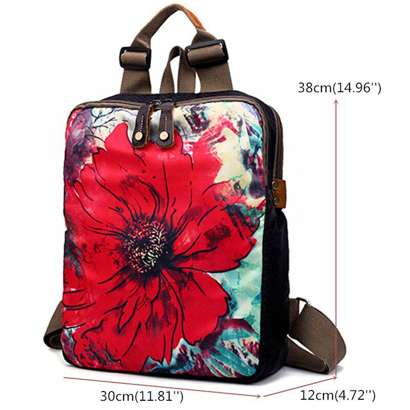 Σακίδιο Πλάτης Brenice Cowhide National Flower Handbags Τσάντες Ώμου Πολλαπλών Λειτουργιών