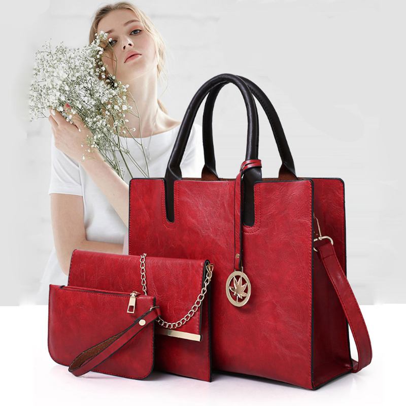 Σετ Γυναικείες Τσάντες - Frosted Pu Leather Lady Handbag & Shoulder Bag & Tote Fashion Satchel Slim Purse 3pcs