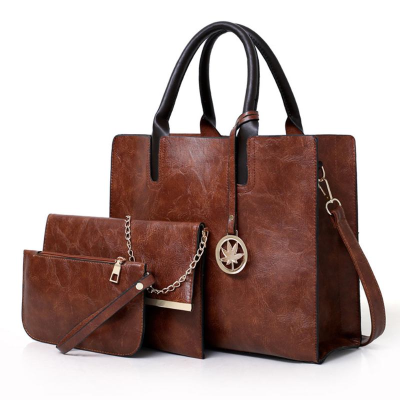 Σετ Γυναικείες Τσάντες - Frosted Pu Leather Lady Handbag & Shoulder Bag & Tote Fashion Satchel Slim Purse 3pcs