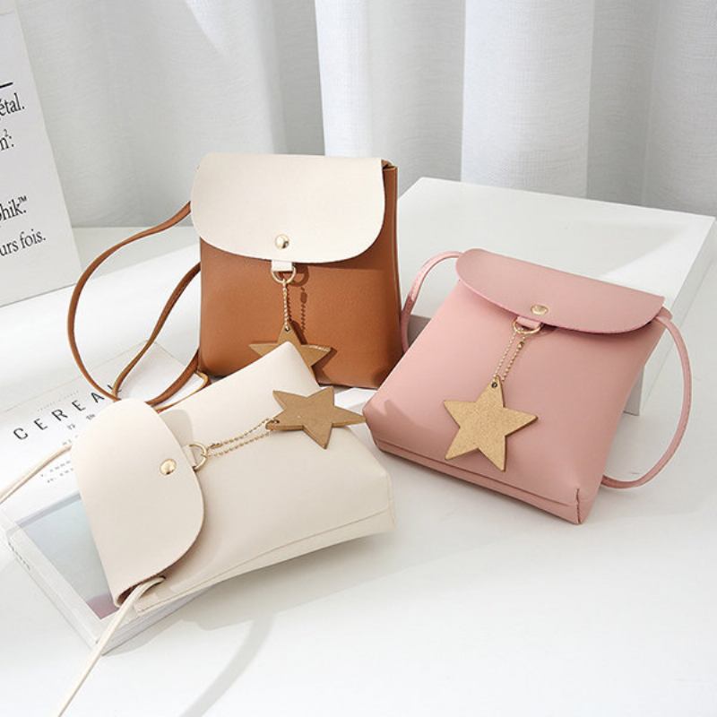 Star Decorational Flap Faux Leather Shoulder Bags Τσάντα Χιαστί Τηλεφώνου Για Γυναίκες