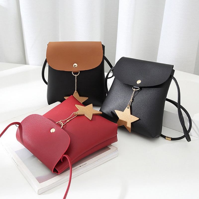 Star Decorational Flap Faux Leather Shoulder Bags Τσάντα Χιαστί Τηλεφώνου Για Γυναίκες