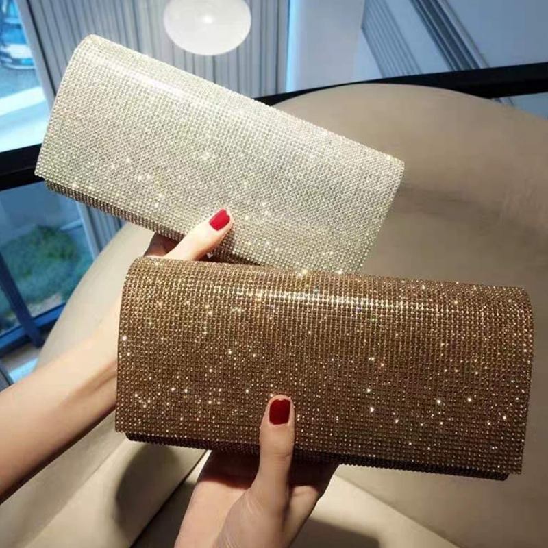 Τσάντα Clutch Pu Με Διαμάντι Με Γυαλιστερή Επιφάνεια Σε Μακρύ Στυλ Για Γυναικεία Μοντέρνα Βραδινή