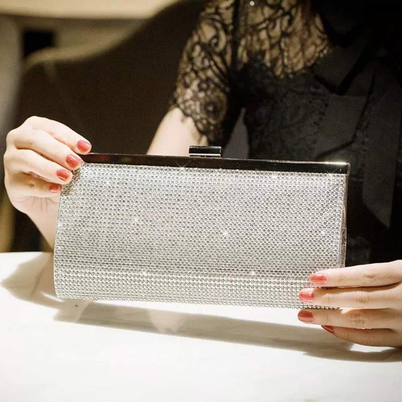 Τσάντα Clutch Pu Με Διαμάντι Με Γυαλιστερή Επιφάνεια Σε Μακρύ Στυλ Για Γυναικεία Μοντέρνα Βραδινή