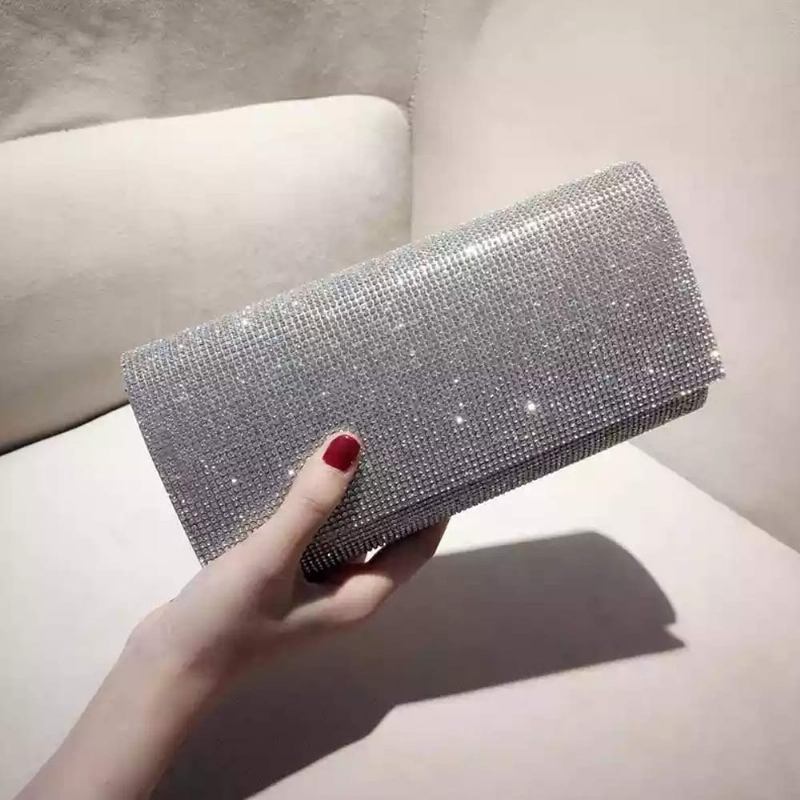 Τσάντα Clutch Pu Με Διαμάντι Με Γυαλιστερή Επιφάνεια Σε Μακρύ Στυλ Για Γυναικεία Μοντέρνα Βραδινή