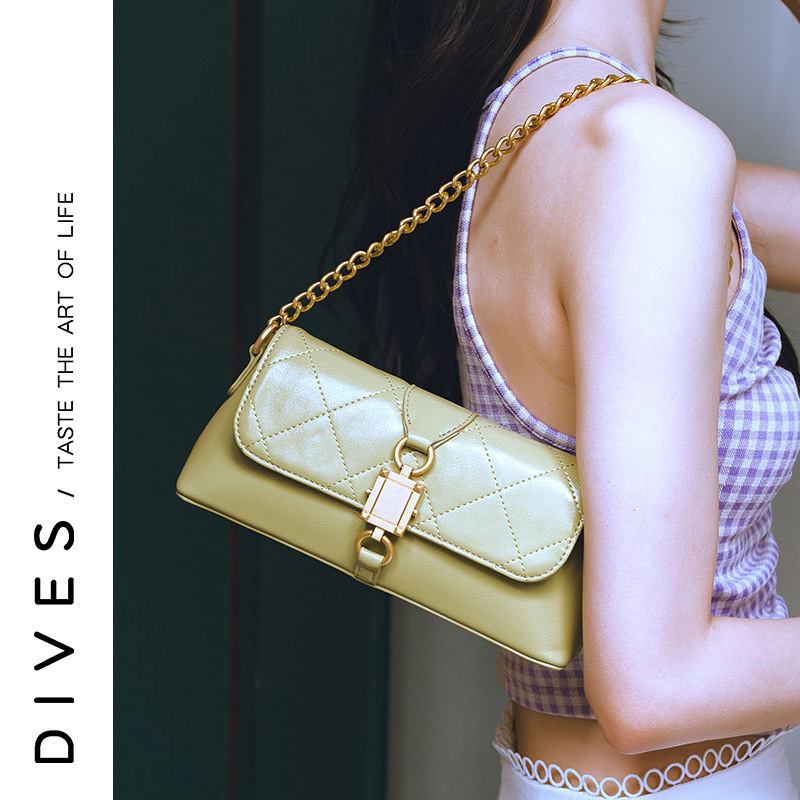 Τσάντα Diagonal European And American Retro Diamond Chain Bag Baguette Bag Portable Pu Θηλυκή