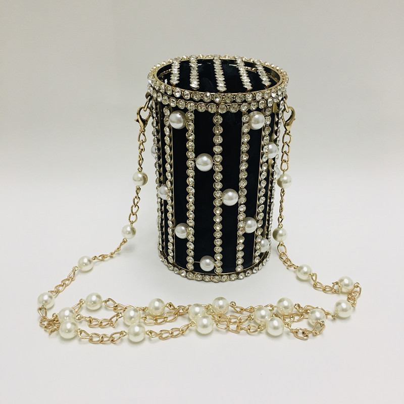 Τσάντα Χιαστί Ώμου Pearl Rhinestone Hollow Stand Holder Bag