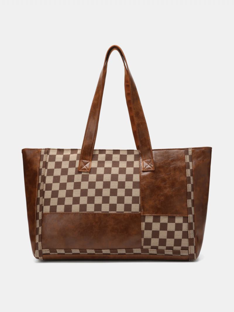 Vintage Delicate Printing Patchwork Τσάντα Faux Leather Μεγάλης Χωρητικότητας Tote Αγορών