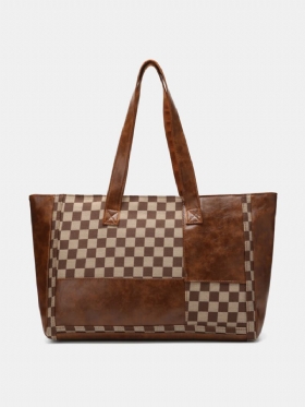 Vintage Delicate Printing Patchwork Τσάντα Faux Leather Μεγάλης Χωρητικότητας Tote Αγορών