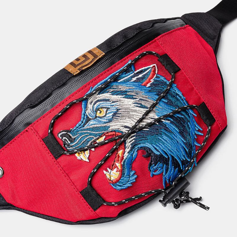 Wolf Embroidery Casual Τσάντα Μέσης Στήθους Χιαστί Για Άνδρες