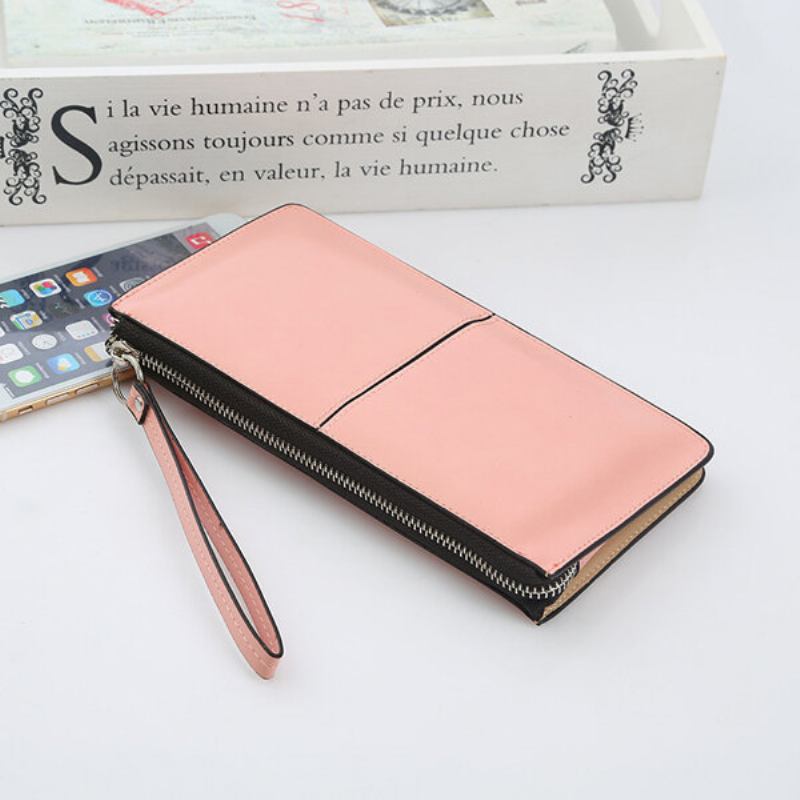 Woman Pu Patchwork Line Wallet Elegant Ultrathin Wristlet