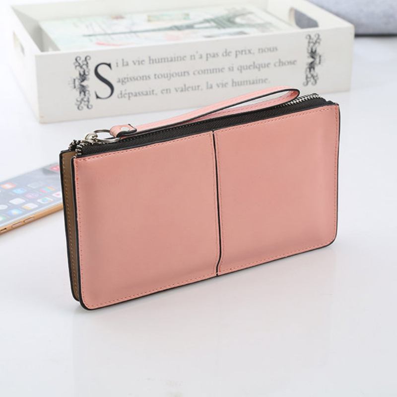 Woman Pu Patchwork Line Wallet Elegant Ultrathin Wristlet