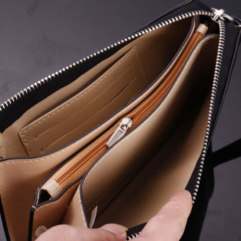 Woman Pu Patchwork Line Wallet Elegant Ultrathin Wristlet