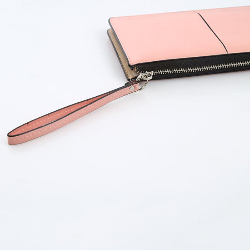 Woman Pu Patchwork Line Wallet Elegant Ultrathin Wristlet