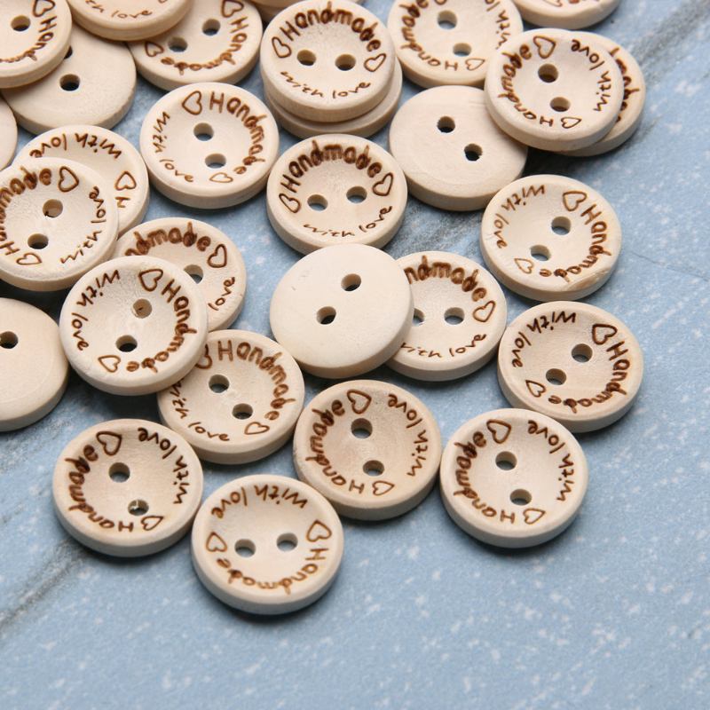 100 Τμχ Φυσικό Χρώμα Ξύλινα Κουμπιά Emoji Smile Face Letter Button Craft Fabric Diy Αξεσουάρ