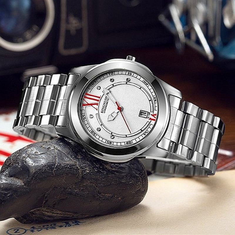 Ανδρικά Ασημένια Ρολόγια Πολυτελείας Life Waterproof Diamond Inlay Date Από Ανοξείδωτο Χάλυβα Χαλαζία