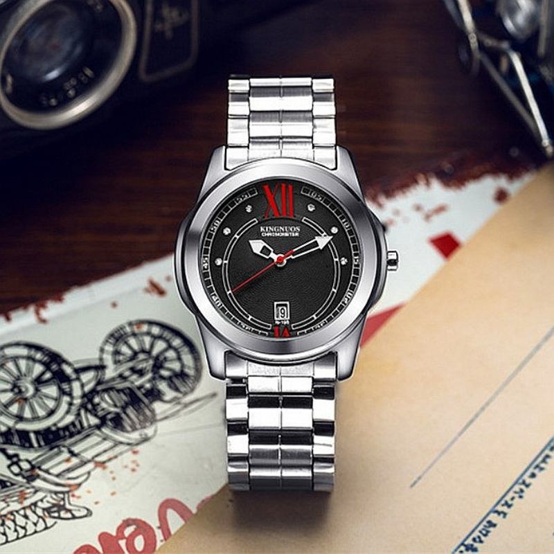 Ανδρικά Ασημένια Ρολόγια Πολυτελείας Life Waterproof Diamond Inlay Date Από Ανοξείδωτο Χάλυβα Χαλαζία