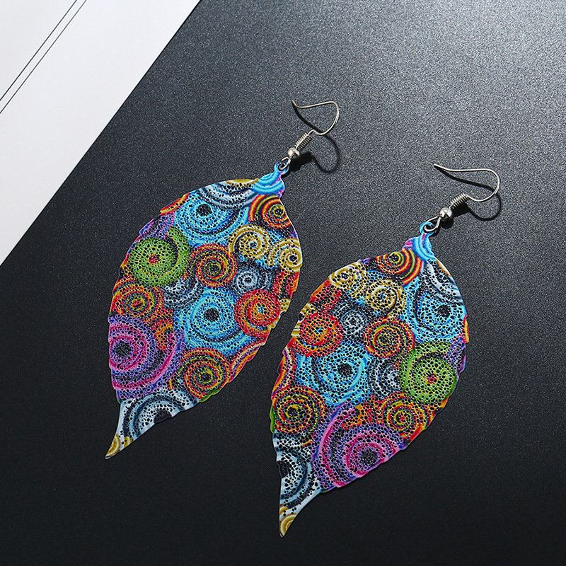 Bohemian Colorful Leaf Earrings Fashion Metal Original Μοναδικού Σχεδίου Κρεμαστά Σκουλαρίκια Για Γυναίκες