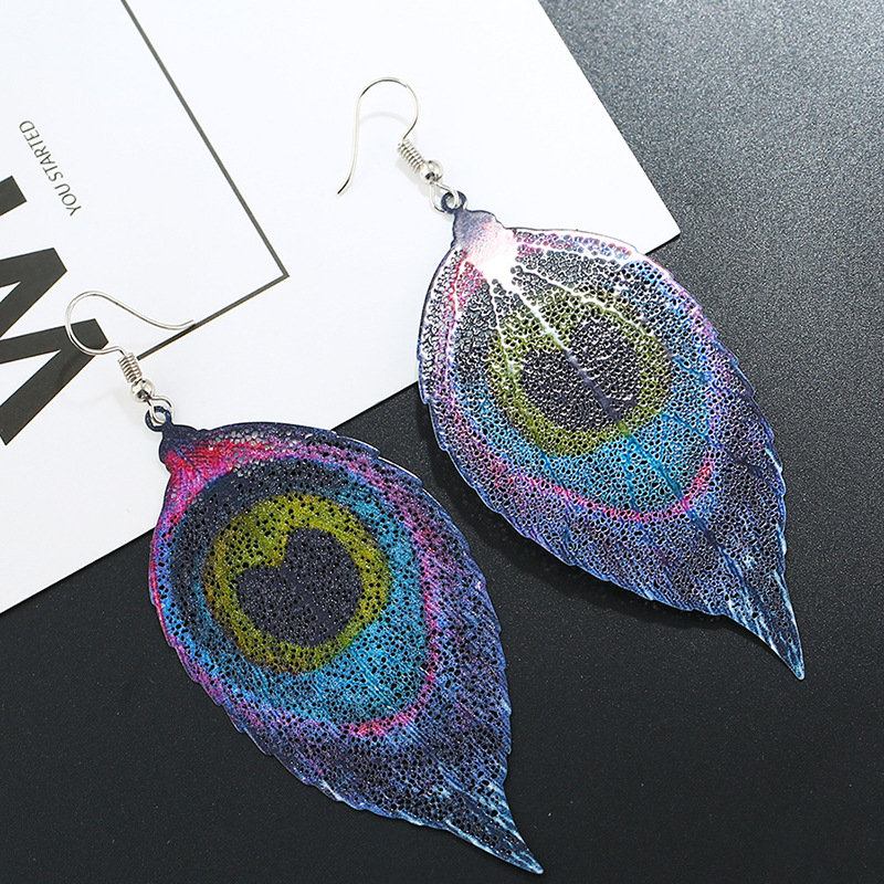 Bohemian Colorful Leaf Earrings Fashion Metal Original Μοναδικού Σχεδίου Κρεμαστά Σκουλαρίκια Για Γυναίκες