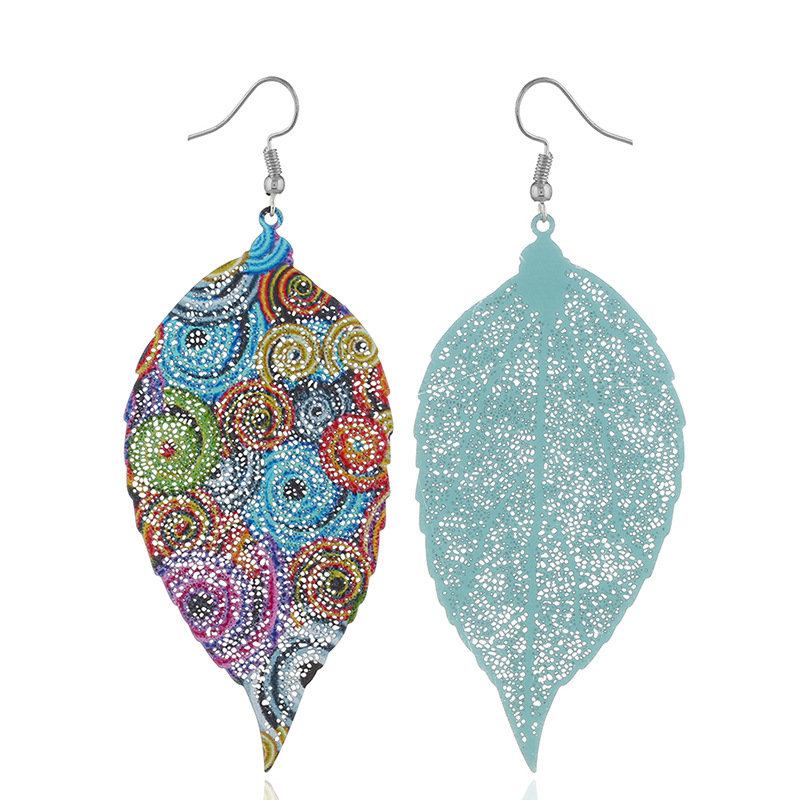 Bohemian Colorful Leaf Earrings Fashion Metal Original Μοναδικού Σχεδίου Κρεμαστά Σκουλαρίκια Για Γυναίκες