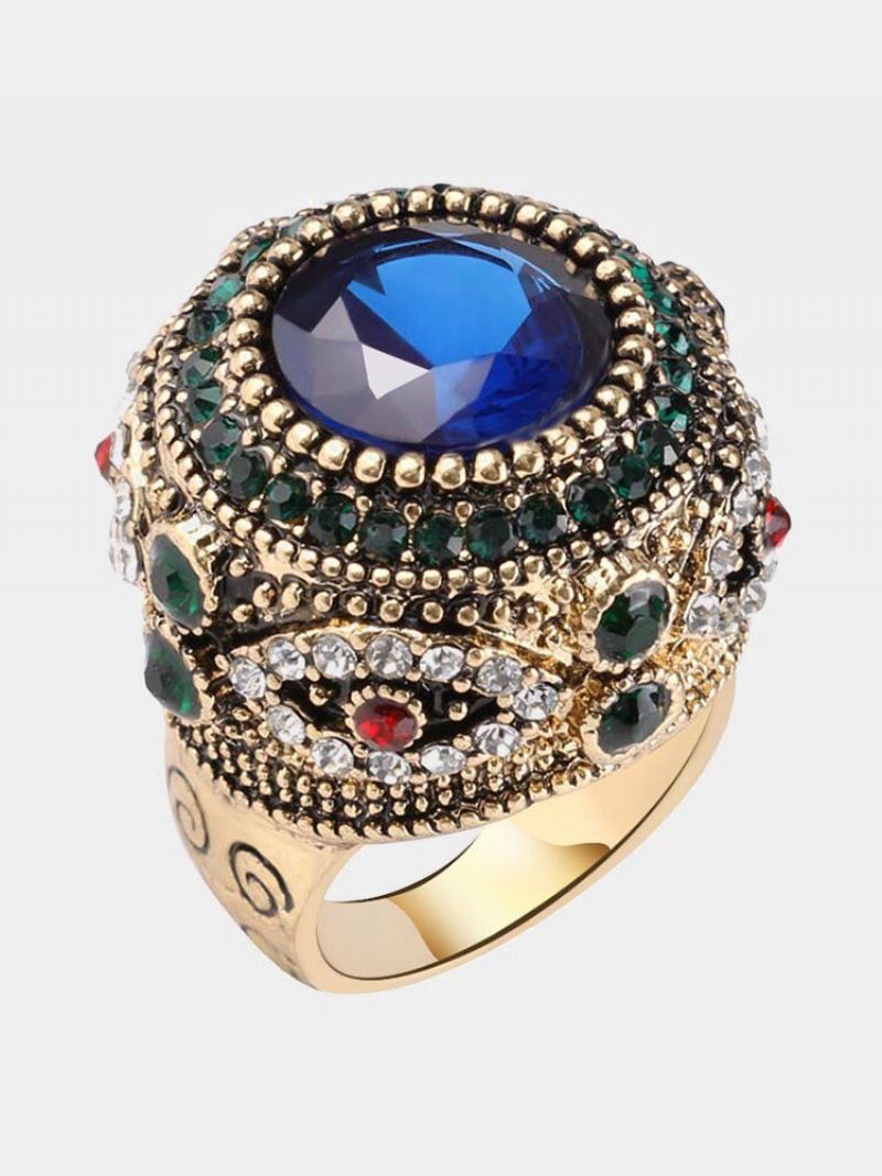 Bohemian Finger Rings Blue Rhinestone Επιχρυσωμένα Στρογγυλά Γεωμετρικά Δαχτυλίδια Ethnic Κοσμήματα Για Γυναίκες