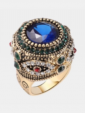 Bohemian Finger Rings Blue Rhinestone Επιχρυσωμένα Στρογγυλά Γεωμετρικά Δαχτυλίδια Ethnic Κοσμήματα Για Γυναίκες