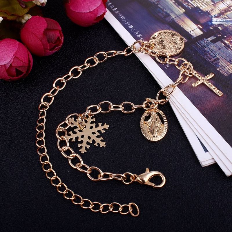 Fashion Charm Bracelet Cross Madonna Snowflake Chain Χρυσό Βραχιόλι Κοσμήματα Για Γυναίκες