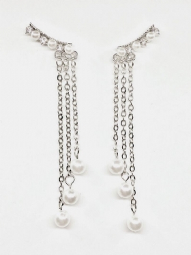 Fashion Ear Drop Σκουλαρίκια Long Chain Φούντες Imitation Pearls Earrings Κομψά Κοσμήματα Για Γυναίκες