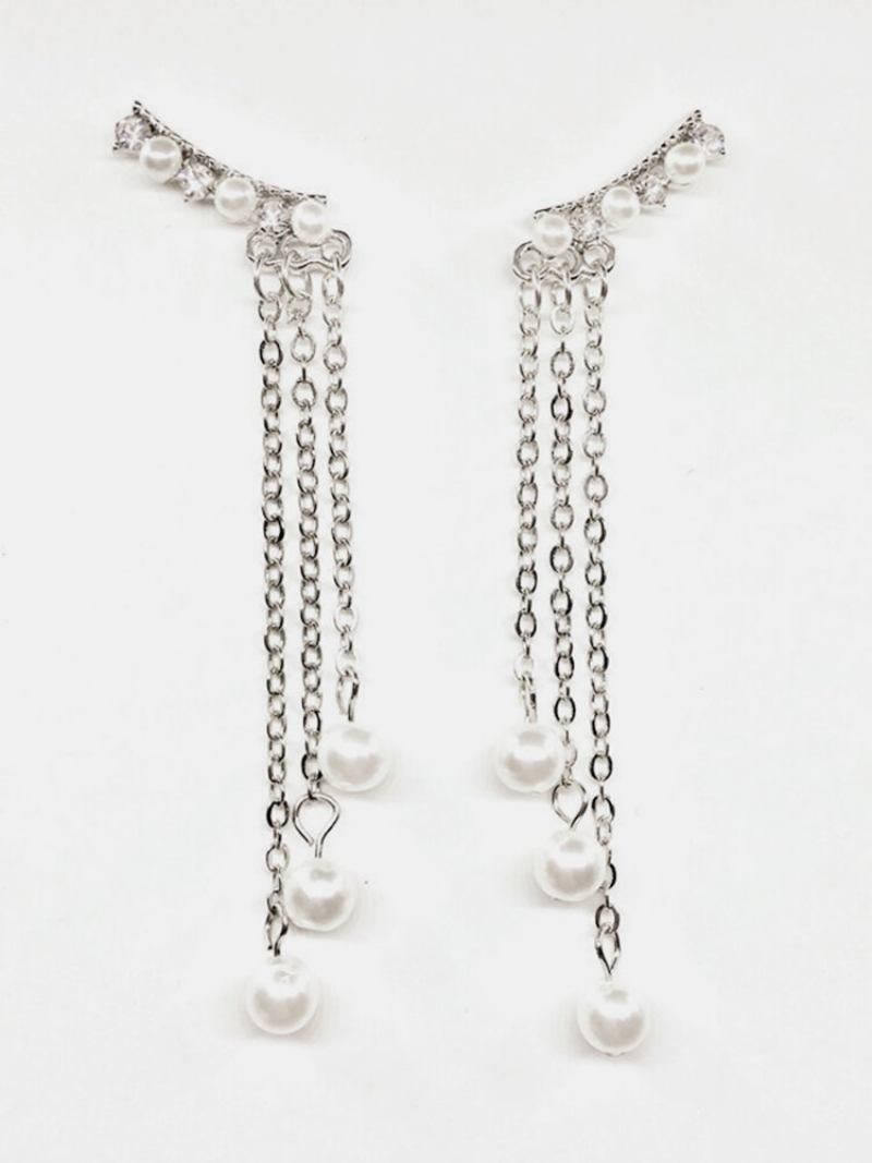 Fashion Ear Drop Σκουλαρίκια Long Chain Φούντες Imitation Pearls Earrings Κομψά Κοσμήματα Για Γυναίκες