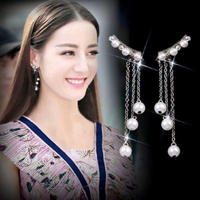 Fashion Ear Drop Σκουλαρίκια Long Chain Φούντες Imitation Pearls Earrings Κομψά Κοσμήματα Για Γυναίκες