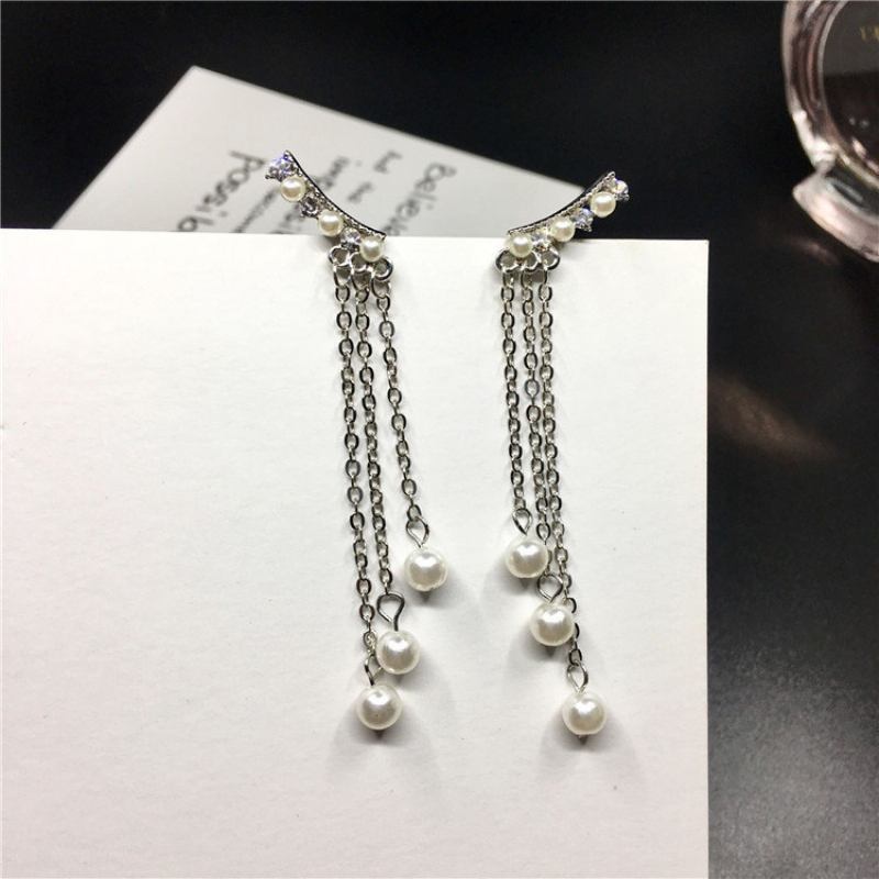 Fashion Ear Drop Σκουλαρίκια Long Chain Φούντες Imitation Pearls Earrings Κομψά Κοσμήματα Για Γυναίκες