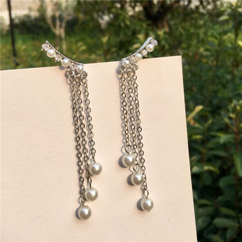 Fashion Ear Drop Σκουλαρίκια Long Chain Φούντες Imitation Pearls Earrings Κομψά Κοσμήματα Για Γυναίκες