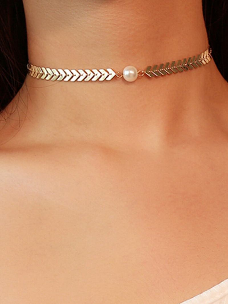 Κολιέ Μόδας Choker Ζυγαριά Ψαριού Clavicle Pearl Chain Κοσμήματα Μοντέρνα Για Γυναίκες