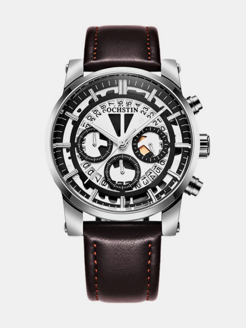 Ochstin Business Quartz Wristwatch Luminous Display Chronograph Δερμάτινο Ρολόι Για Άνδρες