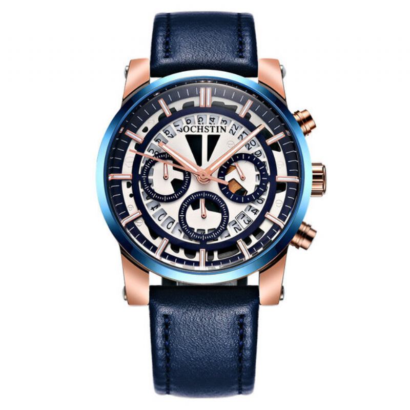 Ochstin Business Quartz Wristwatch Luminous Display Chronograph Δερμάτινο Ρολόι Για Άνδρες