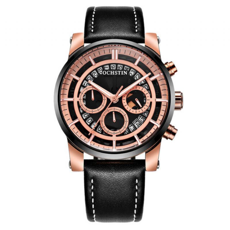 Ochstin Business Quartz Wristwatch Luminous Display Chronograph Δερμάτινο Ρολόι Για Άνδρες