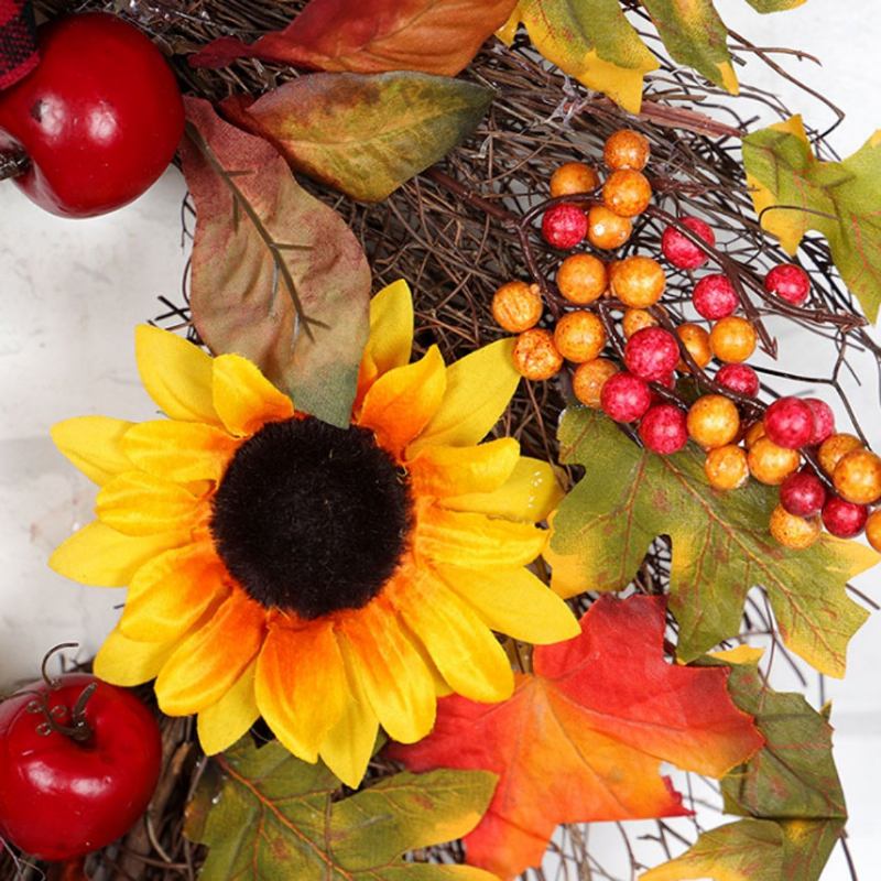 Στεφάνι Πόρτας Sunflower Maple Leaf 17.7 Ιντσών Φθινοπωρινή Διακόσμηση Σπιτιού Εξωτερικού Χώρου